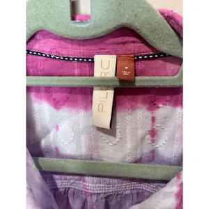 Pilcro Janesse Tie-Dye Button down‎ Shirt Sz M 100% Cotton Pink White Purple thumbnail 6