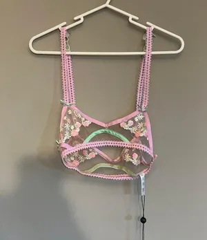 For Love & Lemons Victoria's Secret Lace Strawberry Garter Belt Pink Floral XS thumbnail 7