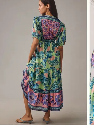 Farm Rio Short Sleeve Tiered Floral Midi Dress in Size Small Anthropologie thumbnail 4