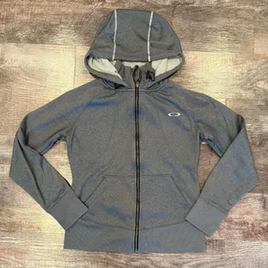 Oakley Women's Grey Athletic Full Zip Hoodie Thumbholes XS Activewear Athleisure thumbnail 1