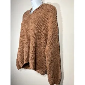 ONEILL Serefina Hooded Sweater M/L Camel Brown Chunky‎ Knit V-Neck Boho Coastal thumbnail 4
