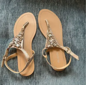 DB Studio (David’s Bridal) Strap Flat Gold Gem Sandal Size 9 Tan thumbnail 1