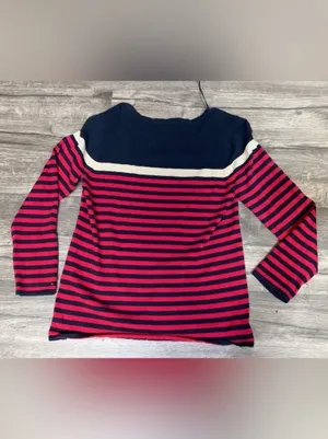 Tommy Hilfiger Women’s L Red Navy Gold Striped Cotton Sweater thumbnail 6