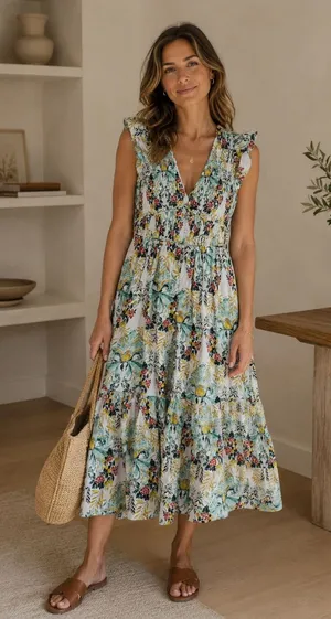 Anthropologie Somerset Maxi Dress Womens S Multi Floral Smocked Tiered OB1387071 thumbnail 1