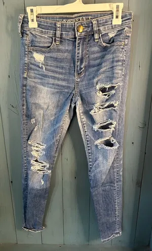American Eagle Outfitters Light Blue Distressed Skinny Jeans | Size 4 Short thumbnail 1