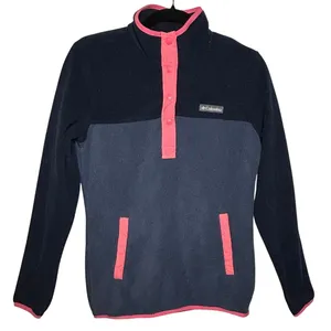 Columbia Navy Grey Pink Trim Benton Springs Fleece Snap Pullover Gorpcore Hike thumbnail 1