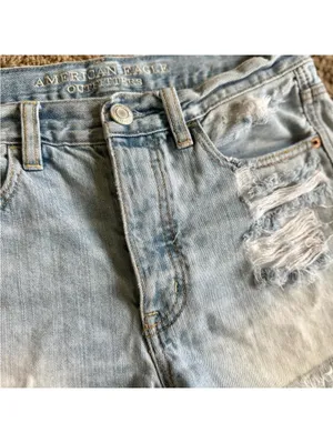 American Eagle Outfitters Frayed Light Blue Jean Shorts thumbnail 2