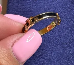Tory Burch Serif T Black Enamel Stackable Ring size 6 thumbnail 7