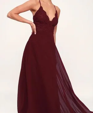 Lulus Madalyn Burgundy Lace Maxi Dress thumbnail 1