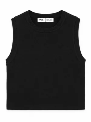 Zara Black Sleeveless Knit Crew Neck Sweater Vest Top Size M Minimalist thumbnail 1