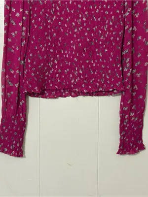 Rag & Bone Kayden Floral Smocked Blouse Pink Size S Mock Neck thumbnail 12