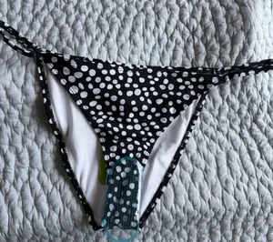 Peek & Beau Polka Dot Bikini Bottom Womens Size 8 Black White REPREVE‎ Swimwear thumbnail 1