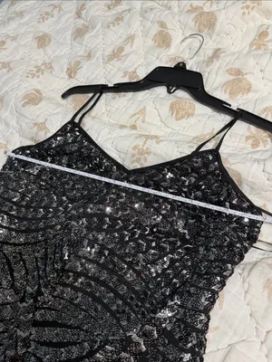 Vince Camuto Black Sequin Mini Slip Dress with Silver Accents thumbnail 9