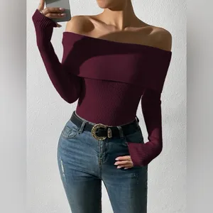 We The Free Off-Shoulder Burgundy Sweater thumbnail 4