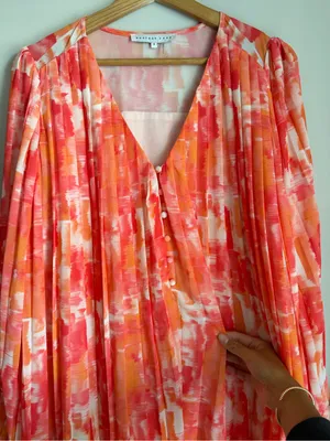 Endless Rose Pink & Orange Floral V-Neck Puff-Sleeve Mini Dress Girly Night Out thumbnail 3