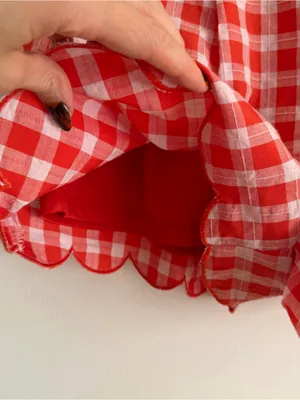 NWT Entro Red Gingham Plaid Scallop Hem Shorts High Rise Pleated Large L thumbnail 3