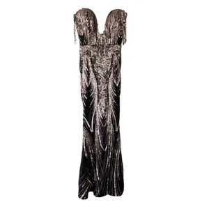 Faeriesty Sequin Mermaid Gown‎ Sz S Black Gold Strapless Evening Formal Prom thumbnail 2