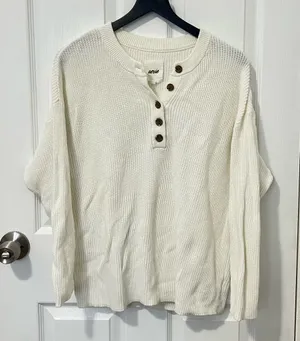 Aerie Cream waffle Knit Cardigan with Button Detail 100% cotton medium thumbnail 1