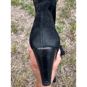 Black Suede Western Ankle Boots Whipstitch Pointed Toe Cone Heel Booties thumbnail 4