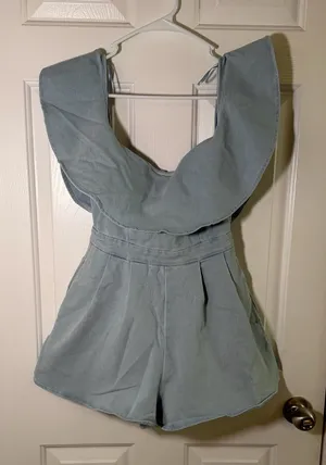 Flying Tomato Denim Off the shoulder Romper thumbnail 1