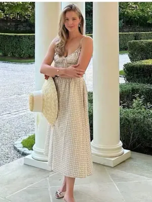 HILL HOUSE (NWT) The Juliana Midi Dress in Basketweave, Beige/White, Size M thumbnail 3