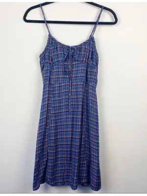$69 Urban Outfitters Kamaryn Tie Front Plaid Mini Dress NWOT in Blue S thumbnail 7