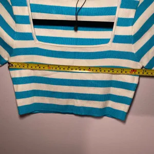 NWOT Zara Blue White Stripe Square Neck Cropped Top Going Out Women size Medium thumbnail 6