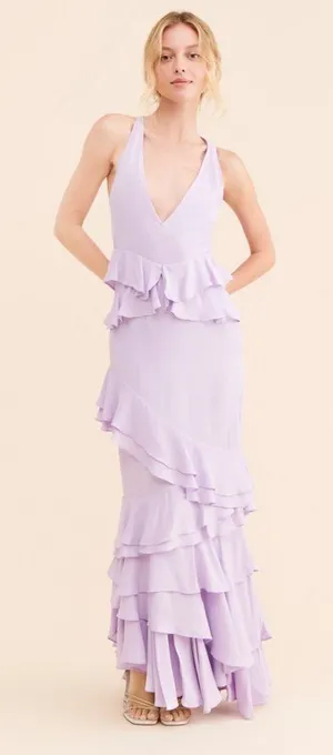 Anthropologie by Let Me Be Femme Ruffle Maxi Lavender Dress Size Medium thumbnail 1