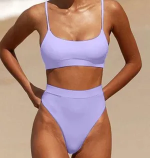 Purple Bikini Set with High-Waisted Bottoms and Scoop Neckline thumbnail 1