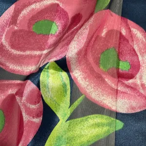 Women’s Blue Floral Scarf 40” X 40” Vibrant Sheer Drape Pokyester thumbnail 4