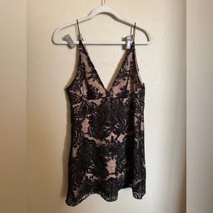 FREE PEOPLE Night Shimmers‎ Mini Dress Sz 6 in Black Lace thumbnail 4