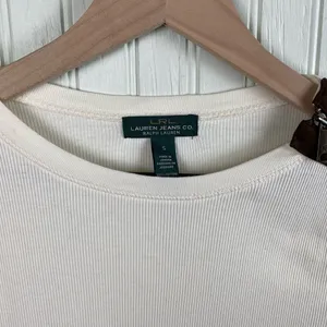 Vintage LRL Lauren Jeans Co Ralph Lauren Ribbed Elbow-Patch Top Size Small Ivory thumbnail 3