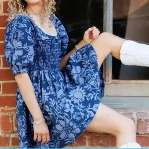 NWOT free people dear Delilah blue floral puff sleeve smocked mini dress thumbnail 2