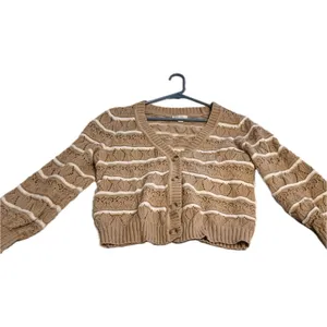 Cato XL Brown White Cable-Knit Striped Button Cardigan Sweater thumbnail 5