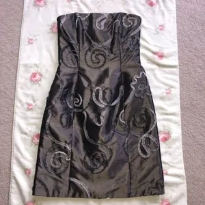 Vintage Jessica McClintock Dress Autumn Wedding Guest Strapless S XS Metallic 90 thumbnail 6
