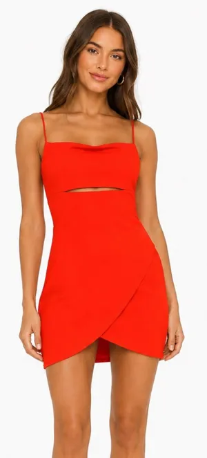 Lulus Red Bodycon Mini Dress Spaghetti Strap Wrap Hem Size M thumbnail 1