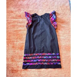 Pinch Black Cotton Shift Dress S Floral Flutter Sleeves Pockets thumbnail 10