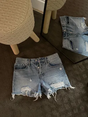 We The Free Light Blue Distressed Denim Shorts thumbnail 4