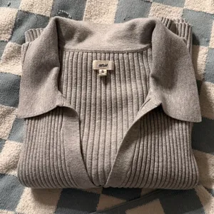 Aerie Gray Ribbed Button-Up Sweater thumbnail 7