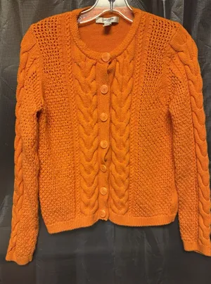 Vintage Liz Claiborne Vibrant Orange Cable Knit Button Front 90s Y2K SZ M Retro thumbnail 1