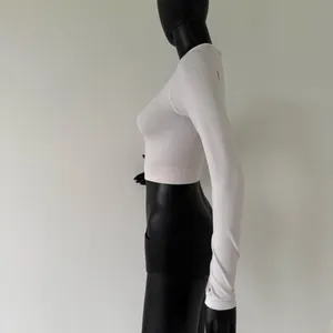 Gym Top Crop Top Long Sleeve Tee Round Neck Cropped Fitted Blouse Shirt Sport Top thumbnail 3