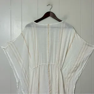 Lovestitch White Striped Kimono Cover Up S/M Boho Beach Caftan Tassel Tie thumbnail 5