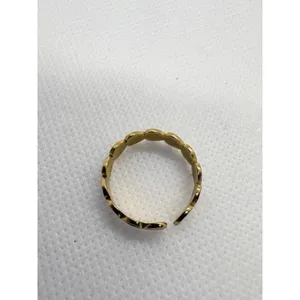 18K Gold‎ Plated Heart Enamel Band Ring Size 7 Open Adjustable Black Hearts Cute thumbnail 9