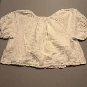J. Crew Gauze Puff Sleeve Crop Top Blouse White Textured Women Size L thumbnail 5