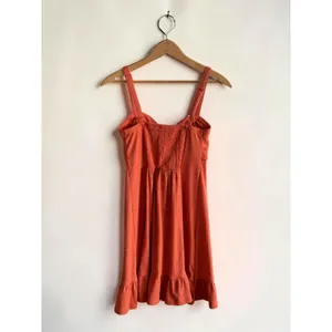 No Boundaries Burnt Orange‎ Ribbed Mini Dress Button Front Ruffle Hem Small thumbnail 2