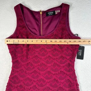 GUESS Fringe Sheath Dress Wine Scalloped Womens Size 4 Sleeveless Short New thumbnail 7