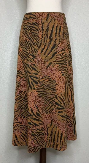 Silver Threads Vintage Animal Print Stretchy Knit Pull On Midi Skirt, Sz Medium thumbnail 1