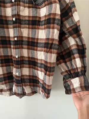 Aerie 100% Cotton Oversized Brown Button Up Flannel Shirt Large Rustic Fall thumbnail 4