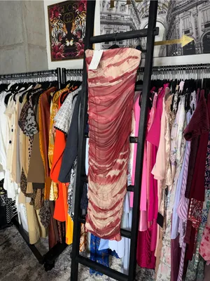 Zara Corset Strapless Ruched Tie Dye Midi Dress Burgundy Womens XS New NWT thumbnail 2