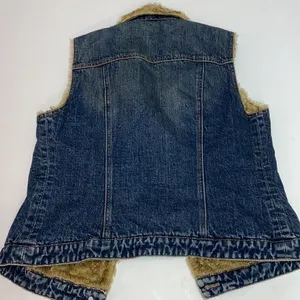 Y2k 00s Gap denim vest with faux fur‎ tan collar and lining Size M C25 thumbnail 7